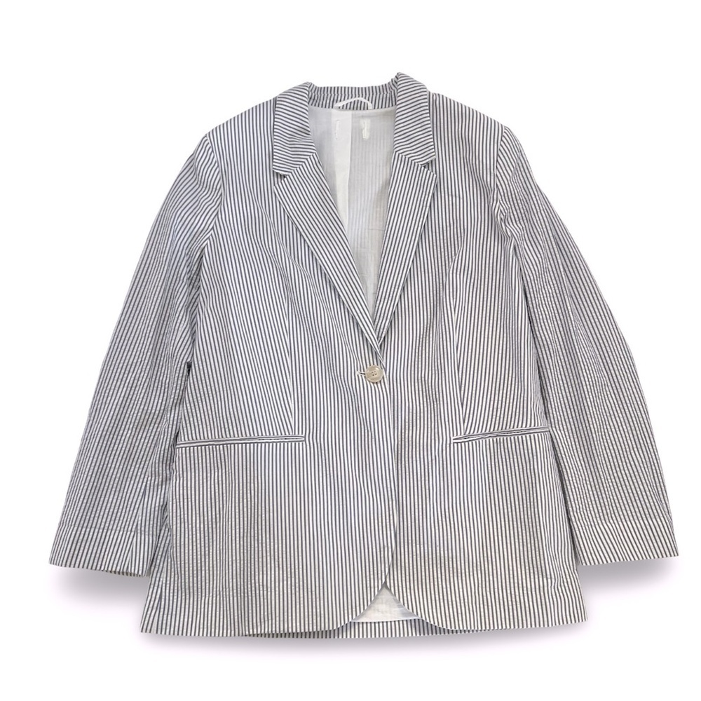 As New Striped Navy White Cotton Blazer w/ Cotton Lining Preppy Fall Coastal